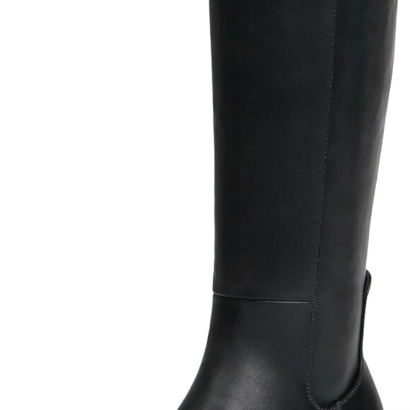 Elegant Black Faux Leather Knee High Boots with Low Heels and Side Zipper - Picture 1 of 7